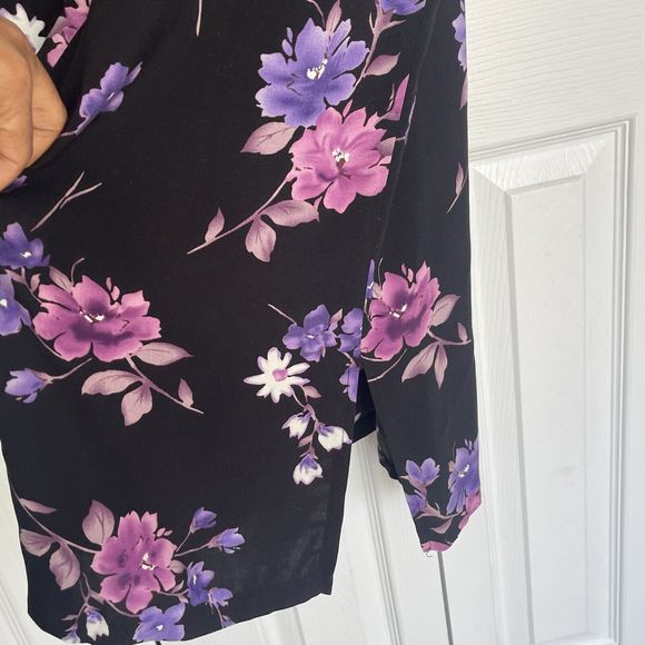 Women Black Floral Scoop Neck Sleeveless Midi Dress Size 12 Vintage - Picture 10 of 10